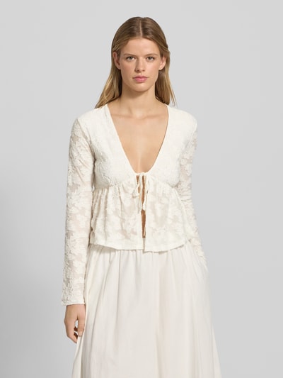 Gina Tricot Langarmbluse mit Schnürverschluss Ecru 4