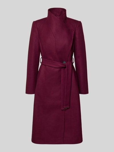 Produktfoto, Mantel mit Stehkragen Modell 'ROSE' von Ted Baker aus bordeauxfarbenem Woll-Mix mit Kaschmir-Anteil, Regular-Fit, Knopfverschluss, Taillengürtel und Eingrifftaschen, glatte Oberfläche, klare Linien, für Damen