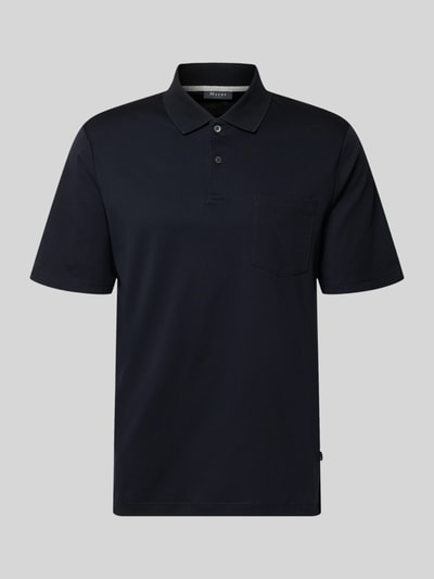 Produktfoto, Regular Fit Poloshirt mit borstzak van MAERZ Muenchen in donkerblauw, puur katoen, knoopsluiting, ruglengte bij maat 50: 71 cm