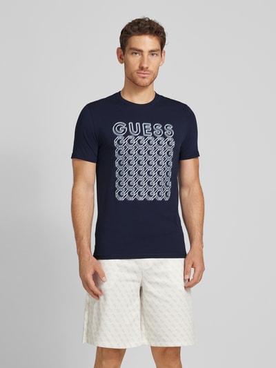 Guess T-Shirt mit Label-Print Modell 'CHAIN' Marine 4