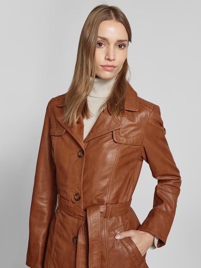 Cabrini Lederjacke mit Bindegürtel Cognac 3