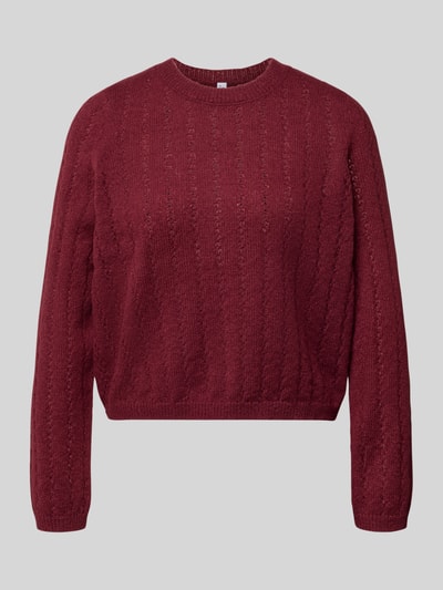 Produktfoto, bordowy sweter z delikatną fakturą, krój regular fit, ściągacze na rękawach, Regular Fit Pullover mit gerippten Ärmelbündchen Modell 'ADA' von PIECES, sweter damski