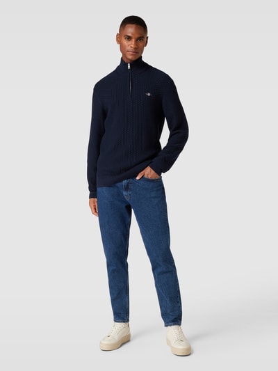 Gant Gebreide pullover met korte ritssluiting Marineblauw - 1