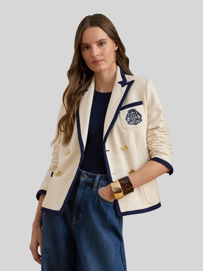 Lauren Ralph Lauren Dwurzędowy krótki blezer z mieszanka bawełny z przeszyciem logo Granatowy melanż 4