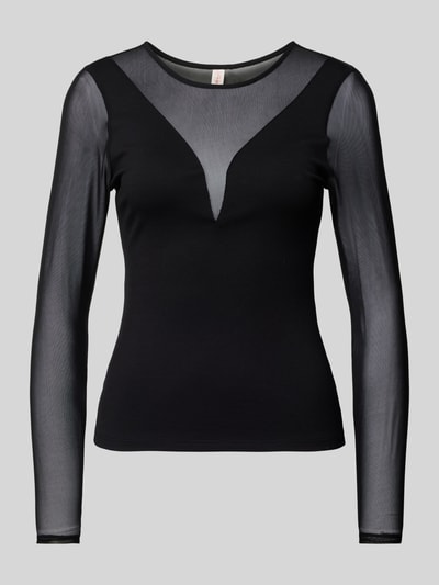 Only Regular fit shirt met lange mouwen en mesh details, model 'BECKI' Zwart - 2