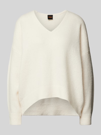 BOSS Orange Strickpullover mit V-Ausschnitt Modell 'Fondella' Offwhite 2