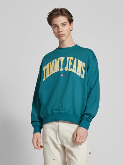 Tommy Jeans Boxy fit sweatshirt met labelstitching Petrol - 4