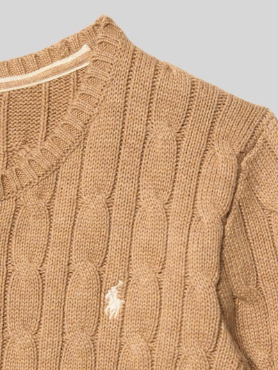 Produktfoto, Strickpullover mit gerippten Abschlüssen van Polo Ralph Lauren Teens, puur katoen, regular fit, ribboorden, ronde hals, labelstitching