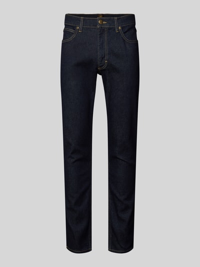 Produktfoto, dunkelblaue Slim Fit Jeans im 5-Pocket-Design Modell 'LUKE' von Lee, körpernaher Baumwoll-Mix mit Stretch-Anteil