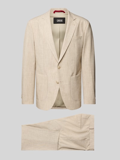 Produktfoto, Slim Fit Anzug mit Viskose-Anteil Modell 'CIDATI' von CINQUE in Beige, feine Webstruktur, 2-Knopf-Sakko, Anzughose mit Bügelfalten