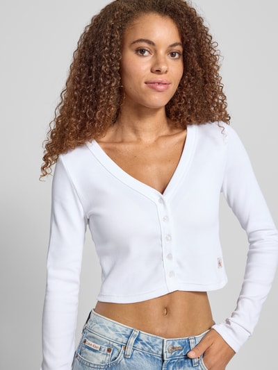 Calvin Klein Jeans Kort gebreid jack met knoopsluiting Wit - 3