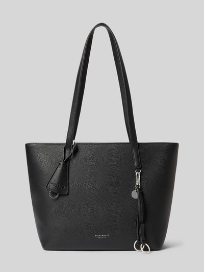Produktfoto, Shopper mit Label-Detail Modell 'LOHJA' von Seidenfelt in Schwarz, strukturierte Oberfläche, silberfarbene Details, lange Tragegriffe, Anhänger, Hauptfach mit Reißverschluss, Innenfach, Maße 41x29x68 cm, für Damen