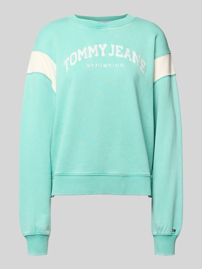 Produktfoto, Boxy Fit Sweatshirt aus katoenmix Model 'VARSITY CREW' van Tommy Jeans in tweekleurige look met labelstitching, geribde contraststrepen, crew neck, lange mouw, geribde mouwboord en rompzoom, sweatmateriaal.