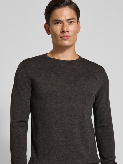 Profuomo Pullover aus Merinowolle mit Rundhalsausschnitt Schoko 3