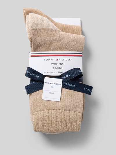 Produktfoto, Socken aus Baumwoll-Mix im 2er-Pack von Tommy Hilfiger, beige Farbtöne, glatte und gerippte Textur, Damen Socken von Tommy Hilfiger