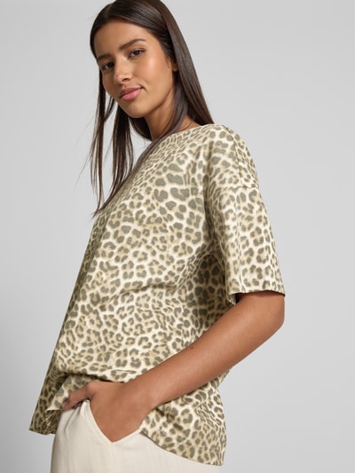 Jake*s Casual Oversized T-Shirt mit geripptem Rundhalsausschnitt Sand 3