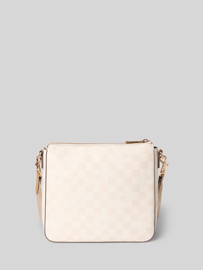Produktfoto, cremefarbene Handtasche mit Schulterriemen Modell 'jasmina' von JOOP! mit Label-Applikation, Hauptfach mit Reißverschluss, abnehmbarer und verstellbarer Schulterriemen, Maße: Breite 26 cm, Länge 26 cm, Tiefe 6 cm, Riemenlänge 106 cm, feines Karomuster und glatte Textur