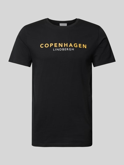 Lindbergh T-shirt met labelprint, model 'Copenhagen' Zwart - 2