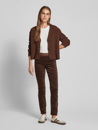 Marc Cain Slim fit stoffen broek met elastische band met label Donkerbruin - 1