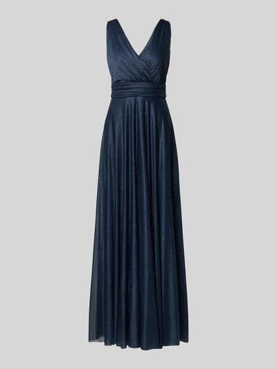 Christian Berg Cocktail Abendkleid mit V-Ausschnitt und Taillenband Marine Melange 2