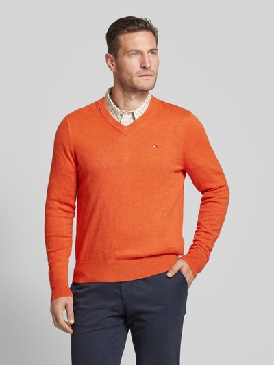 Tommy Hilfiger Gebreide pullover met logostitching, model 'PIMA' Oranje - 4