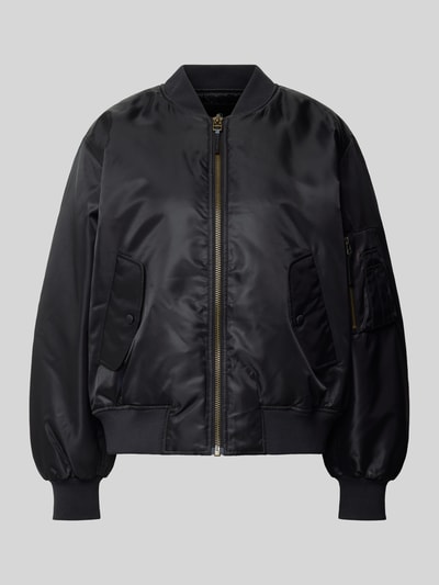 Productfoto, zwarte Bomberjacke met Pattentaschen van Anine Bing met rits, opstaande kraag, ribboorden, steekzakken, gladde textuur