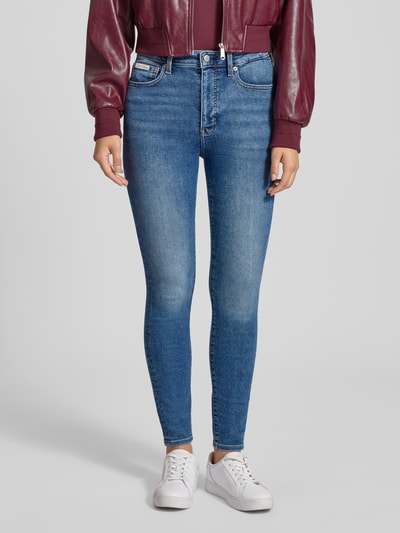 Calvin Klein Jeans Jeansy o kroju skinny fit z wysokim stanem i detalem z logo Ciemnoniebieski 4