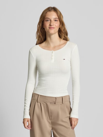 Tommy Jeans Longsleeve Henley-Shirt mit Rippstruktur Offwhite 4