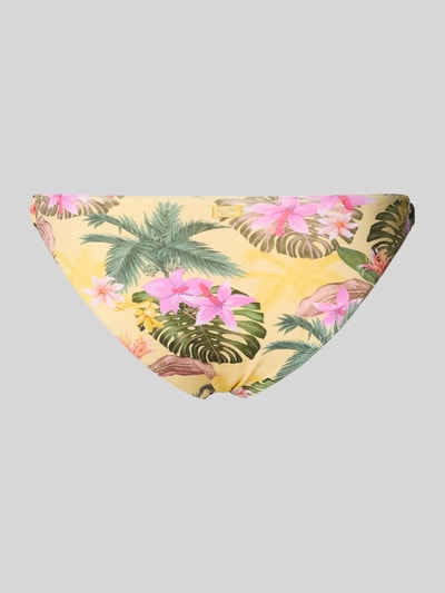 Produktfoto, Bikinihose im Allover-Look Modell 'LIMETROPIC VAIVA' von Banana Moon, żółty materiał z kolorowym kwiatowym nadrukiem, elastyczny materiał, dopasowany krój, damska bikinihose z domieszką stretchu