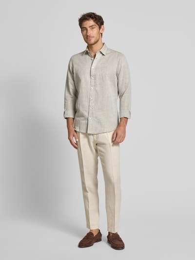 Jake*s Slim Fit Freizeithemd aus Leinen-Baumwoll-Mix Hellgruen 1