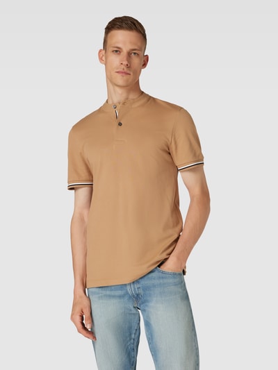 BOSS Slim fit poloshirt met opstaande kraag, model 'Polloni' Beige - 4