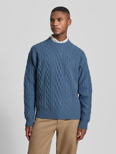 BOSS Orange Regular Fit Strickpullover aus reiner Schurwolle Modell 'KABLETO' Rauchblau 4