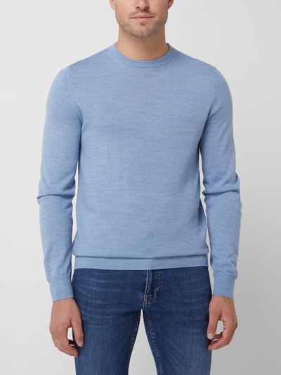 Christian Berg Men Pullover van merinowolmix Lichtblauw gemêleerd - 4