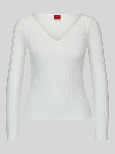 HUGO Slim Fit Langarmshirt aus Baumwoll-Mix Modell 'Dumille' Offwhite 2