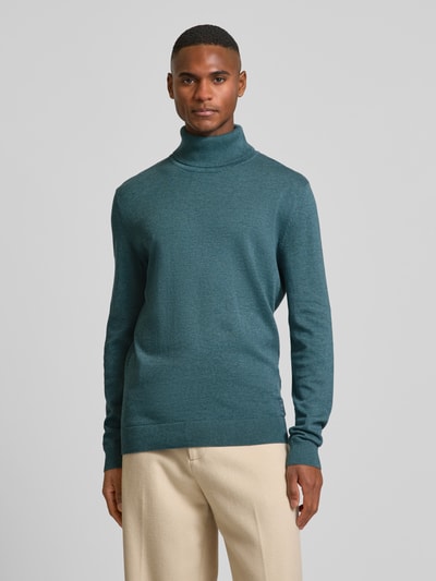 Tom Tailor Regular Fit Rollkragenpullover aus reiner Baumwolle mit Logo-Stitching Rauchblau 4