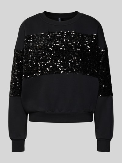 Pieces Regular fit sweatshirt van katoenmix met pailletten, model 'NANCY' Zwart - 2