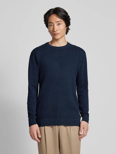 Knowledge Cotton Apparel Gebreide pullover met structuurmotief, model 'VAGN' Donkerblauw - 4