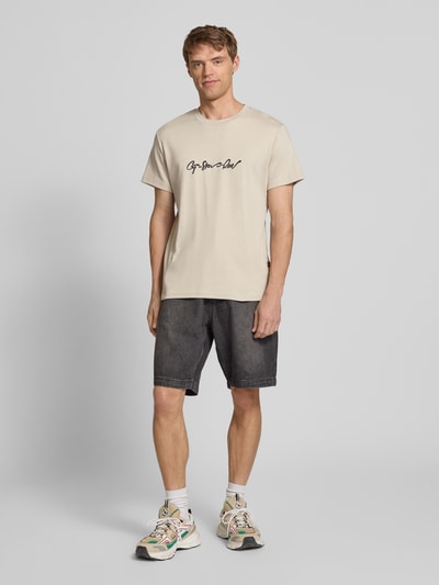 G-Star Raw T-shirt met labelprint en ronde hals Beige - 1