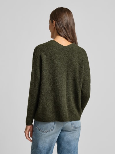 MOS MOSH Oversize sweter z dzianiny z mieszanki wełny i alpaki model „THORA” Oliwkowy 5