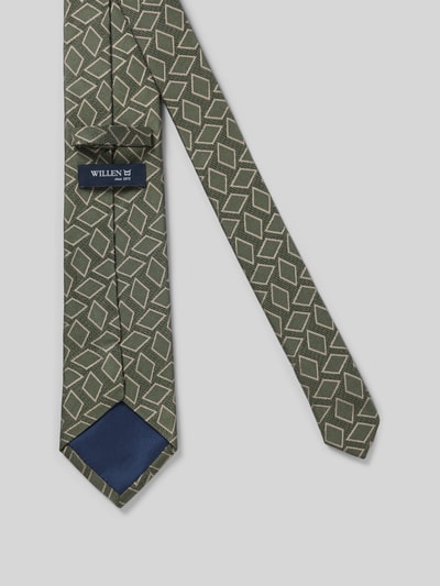 Produktfoto, Krawatte aus Seide im Allover-Look (7,5 cm) von Willen, grün mit geometrischem Muster, feine Textur, Breite 8 cm