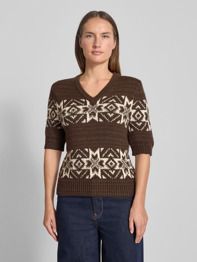 Polo Ralph Lauren Sweter z dzianiny z prążkowanymi wykończeniami Ciemnobrązowy melanż 4