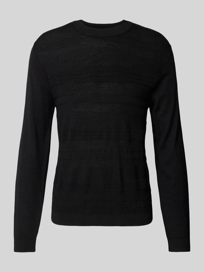 SELECTED HOMME Sweter z wełny z fakturowanym wzorem model ‘TRAY’ Czarny 1