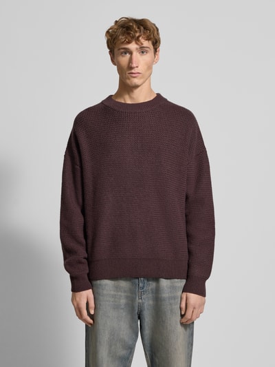 BLKVIS Strickpullover mit gerippten Abschlüssen Modell 'Script' Pflaume 4