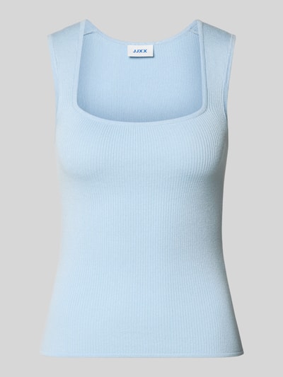 Produktfoto, hellblaues Top aus Viskose-Mix mit Karree-Ausschnitt, Slim Fit, Modell 'POSIE' von JJXX, feine Rippstruktur
