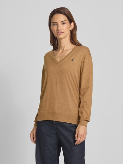 Polo Ralph Lauren Strickpullover mit Logo-Stitching und V-Ausschnitt Camel 4
