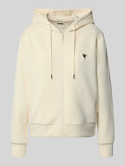 Produktfoto, Sweatjacke mit Label-Applikation Modell 'OLYMPE' von Guess Activewear in Creme, lockerer Schnitt, kapuzen, modal, z dresówki