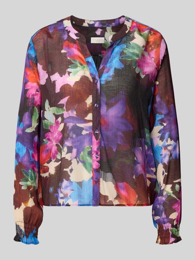 Produktfoto, Regular Fit Bluse aus Viskose-Mix mit V-Ausschnitt von Milano Italy, wzór na całej powierzchni, Listwa guzikowa, mieszanka wiskozy, krój regular fit, dekolt w serek, długość tyłu w rozmiarze 36: 54 cm, długość rękawów w rozmiarze 36: 61 cm