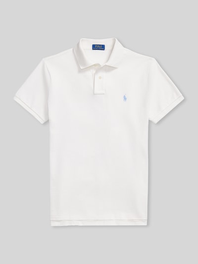 Produktfoto, Regular Fit Poloshirt aus reiner Baumwolle von Polo Ralph Lauren in Weiß, unifarben, Piqué-Struktur, Logo-Detail, kurze Knopfleiste