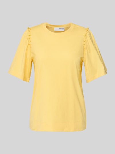 Selected Femme T-shirt z marszczeniami model ‘PENELOPE’ Żółty 2