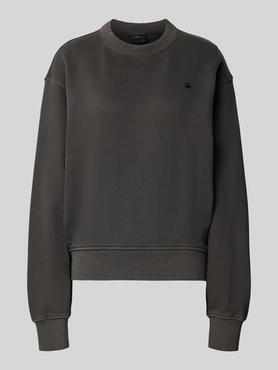 Productfoto, Relaxed Fit Sweatshirt aus reiner Baumwolle van g-star in effen donkergrijs, ribboorden, logo-opschrift, sweat, puur katoen